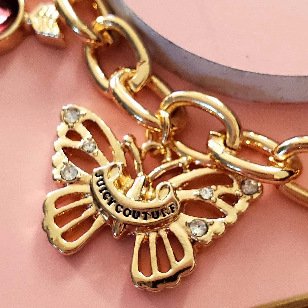 Juicy Couture Gold Bracelet with Heart & Jewel Charms New In Box 18" - Picture 3 of 6